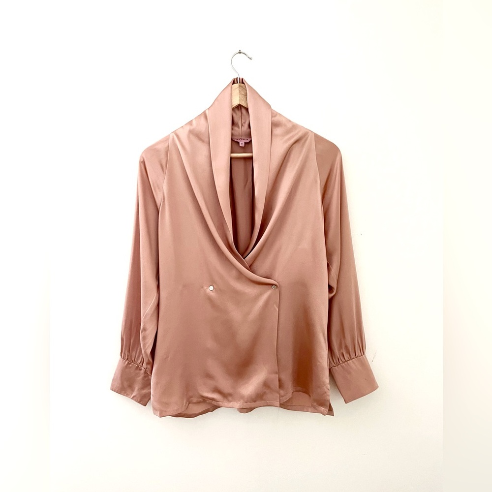 TED BAKER dusty pink satin silk double breasted blouse M